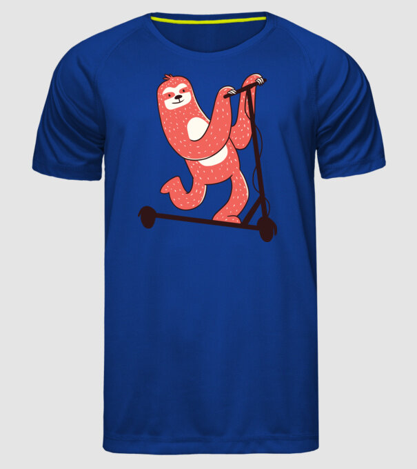 Leneș pe trotinetă model albastru regal pe tricou