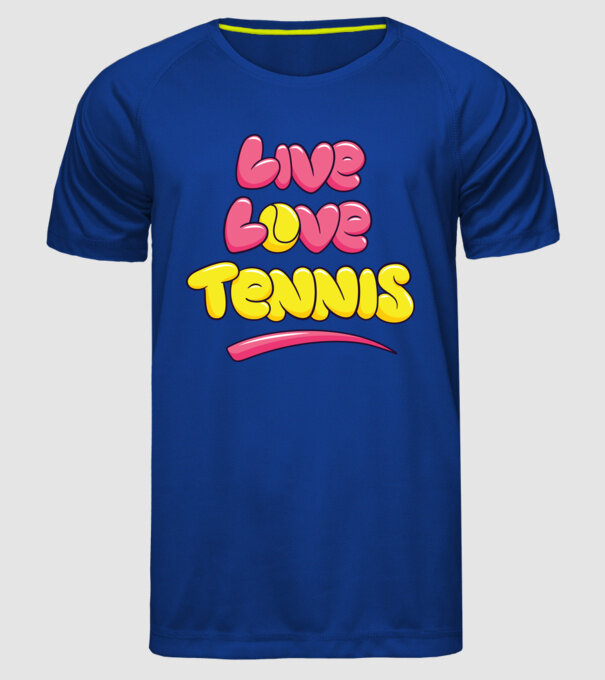 Live Love Tennis model albastru regal pe tricou