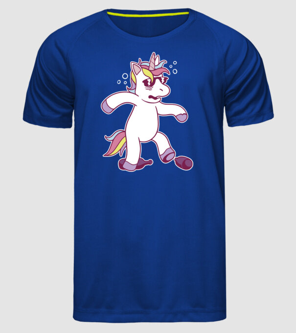 Mahmureală unicorn model albastru regal pe tricou