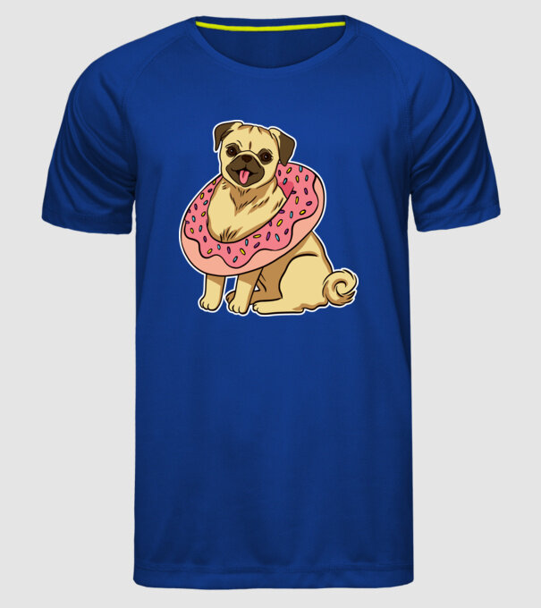 Mops cu gogoașă la gât model albastru regal pe tricou