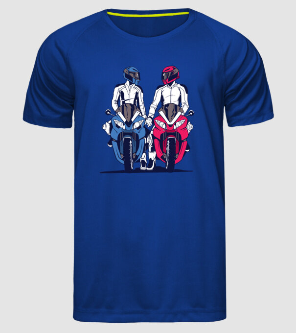 Cuplu de motocicliști model albastru regal pe tricou