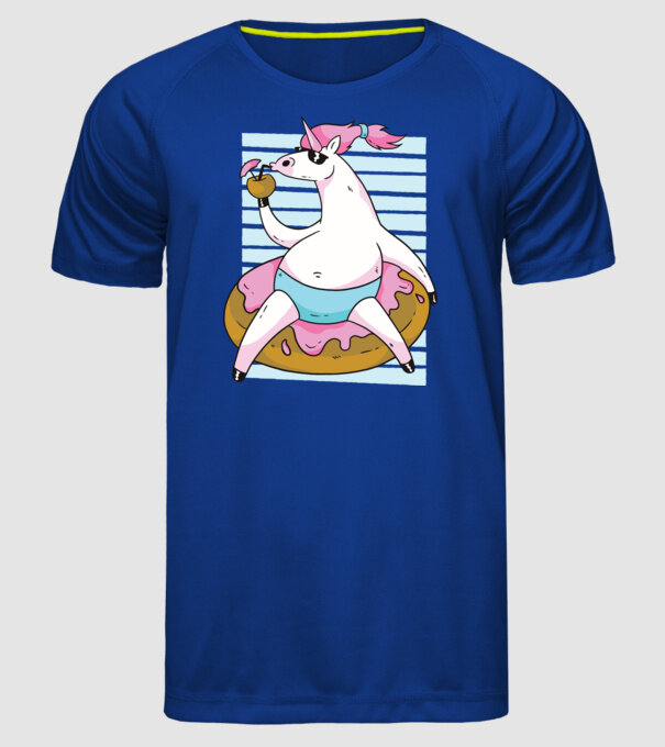 Unicorn în vacanță model albastru regal pe tricou