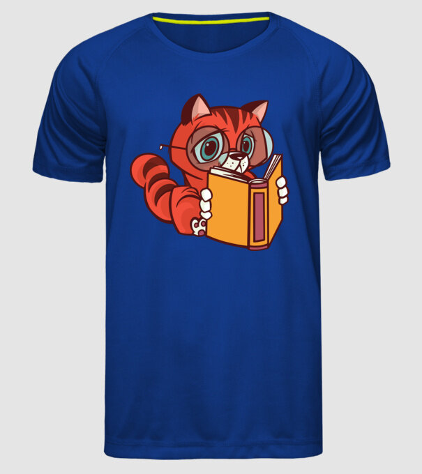 Pisică cititoare model albastru regal pe tricou