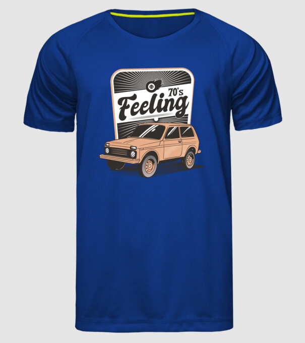 Mașină Retro anii 70 Lada Niva model albastru regal pe tricou