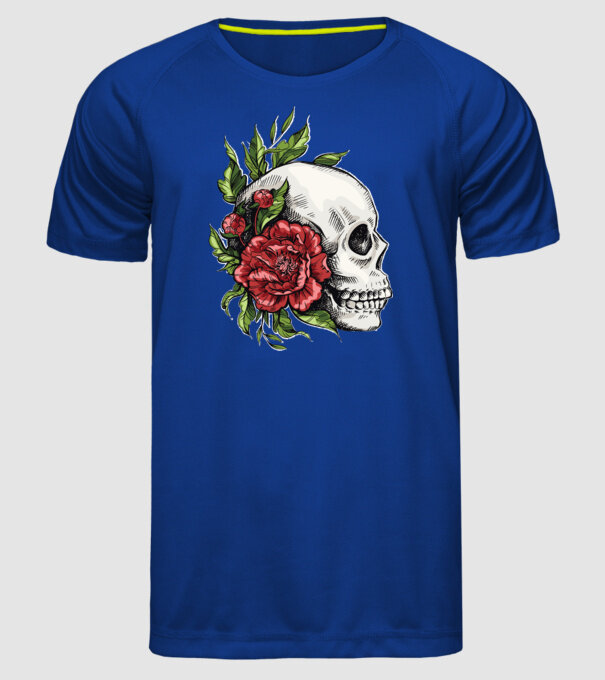 Trandafiri și craniu model albastru regal pe tricou