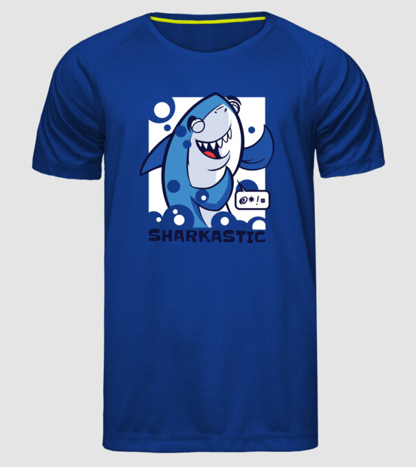 Sharkastic - Rechinul sarcastic model albastru regal pe tricou