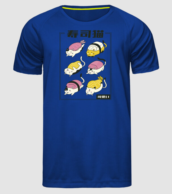 Pisicuțe Sushi model albastru regal pe tricou