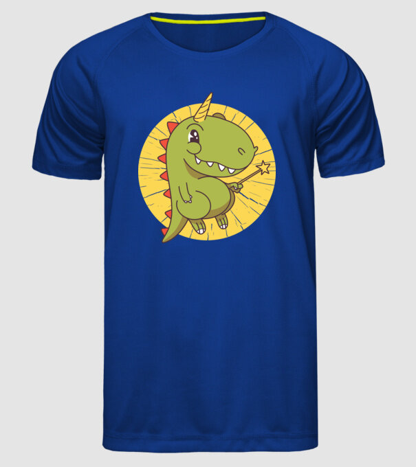 T-rex Unicorn cu baghetă magică model albastru regal pe tricou