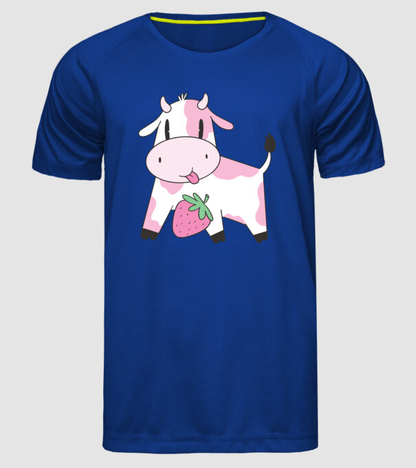 Vacă cu căpșuni model albastru regal pe tricou