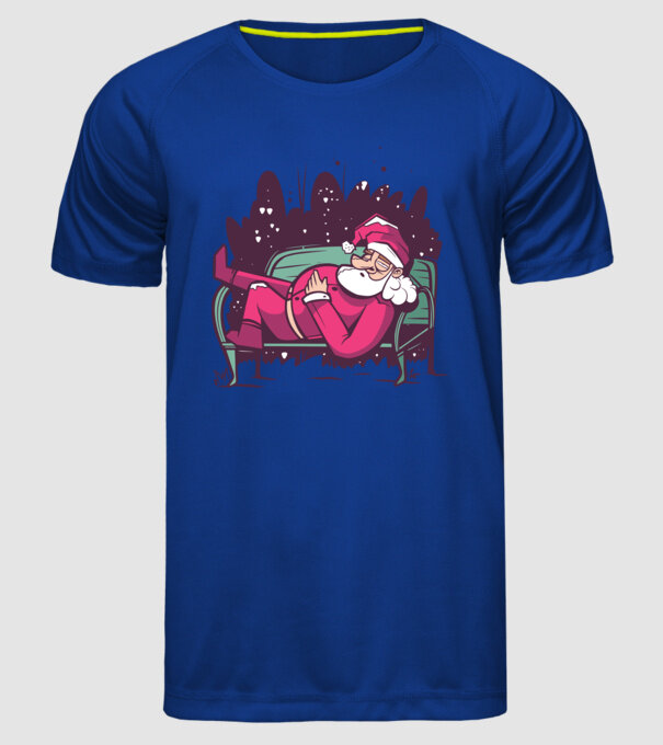 Moș Crăciun doarme model albastru regal pe tricou