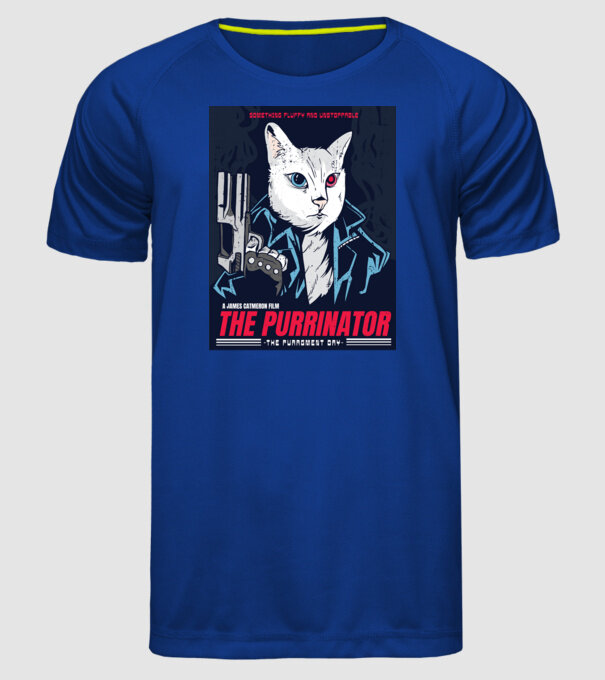 The Purrinator Pisică model albastru regal pe tricou