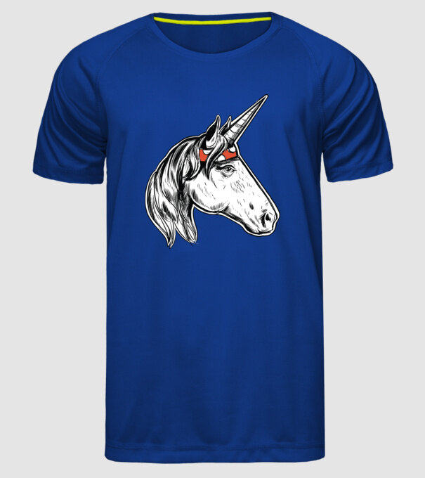 Cal Unicorn model albastru regal pe tricou