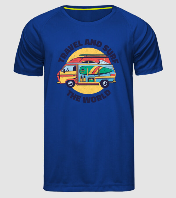 Călătorie și Surf în jurul lumii model albastru regal pe tricou