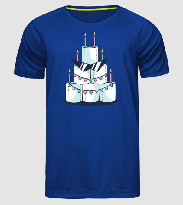 Tort de zi de naștere din hârtie igienică model albastru regal pe tricou