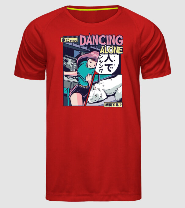 Anime Vaporwave Dancing Alone model roșu pe tricou