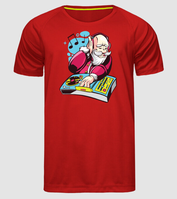 Moș Crăciun DJ model roșu pe tricou