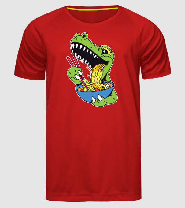 T-rex Ramen model roșu pe tricou