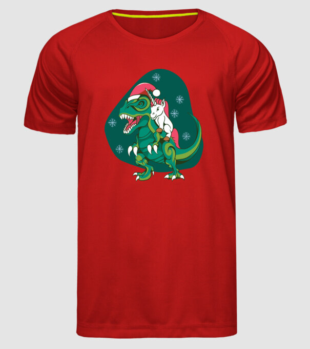 T-rex unicorn Crăciun model roșu pe tricou
