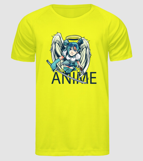 Anime fată cu sabie model galben neon pe tricou