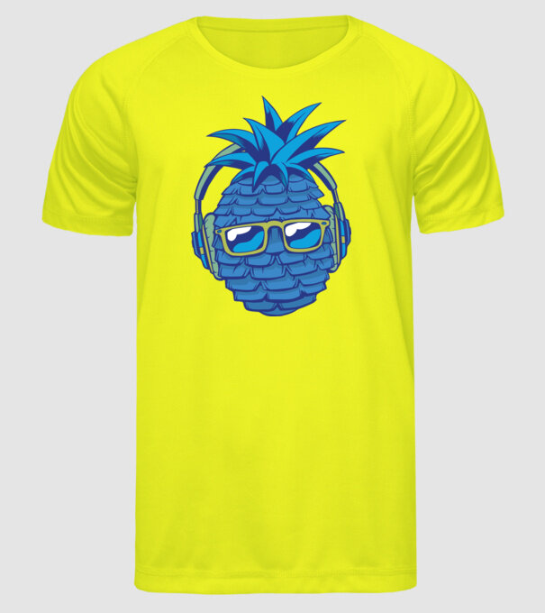 Ananas albastru cu căști model galben neon pe tricou