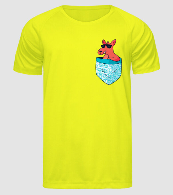 buzunar Cangur model galben neon pe tricou