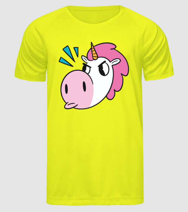 Unicorn supărat model galben neon pe tricou
