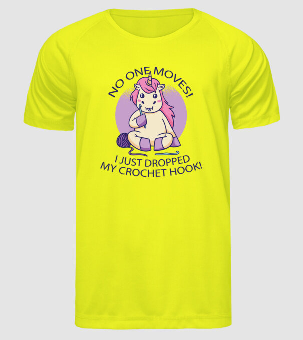 Nu mișcă nimeni, mi-a căzut acul de tricotat - Unicorn model galben neon pe tricou