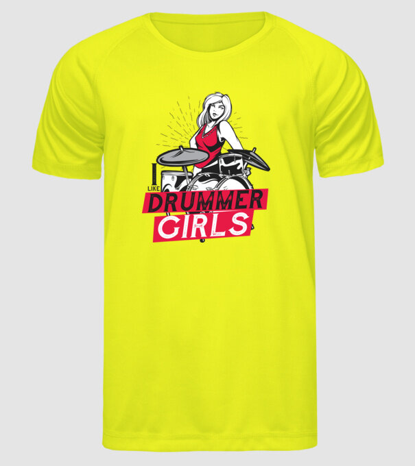 Îmi plac fetele bateriste model galben neon pe tricou