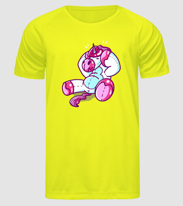 Unicorn cu inimă încornorată model galben neon pe tricou