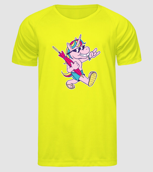 Unicorn În vacanță model galben neon pe tricou