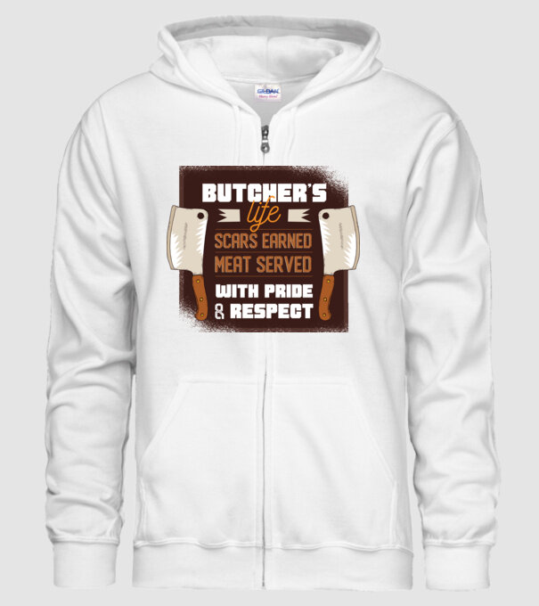 Viața măcelarului model alb pe tricou