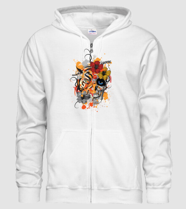 Craniu de tigru abstract model alb pe tricou