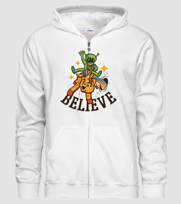 Unicorn Alien model alb pe tricou