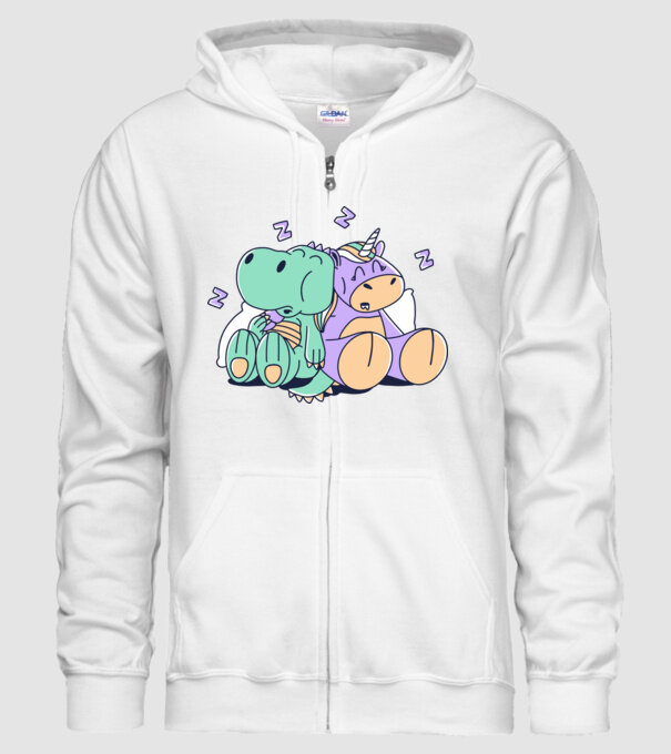 Unicorn adormit și T-rex model alb pe tricou