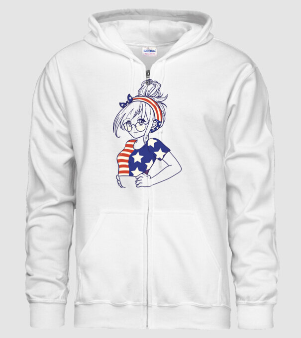 fată Americană Anime model alb pe tricou