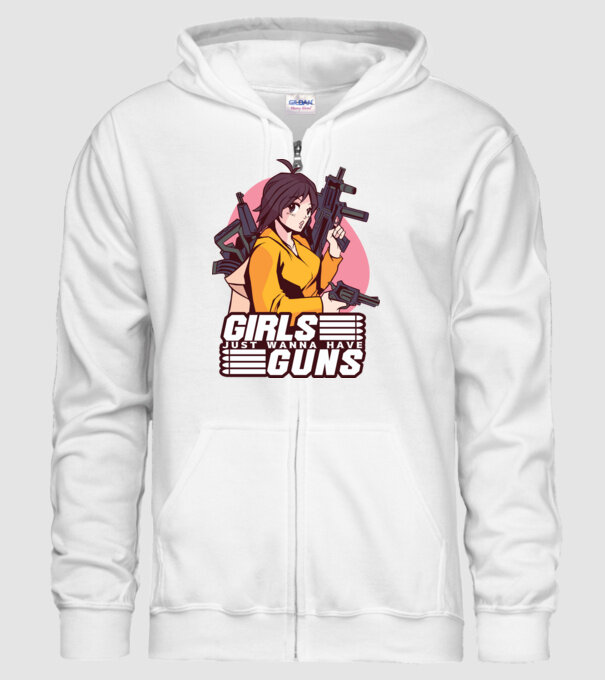 Anime fată cu armă model alb pe tricou