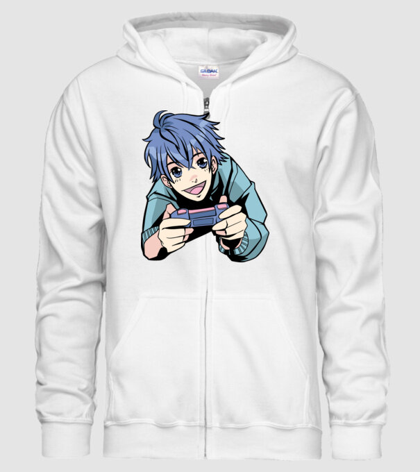 Anime băiat Gamer model alb pe tricou