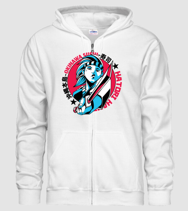 Fată Anime cu sabie model alb pe tricou