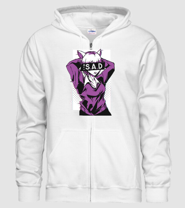 Anime fată tristă model alb pe tricou