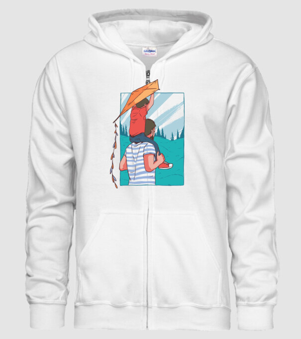 Tată-fiu înălțarea zmeului model alb pe tricou