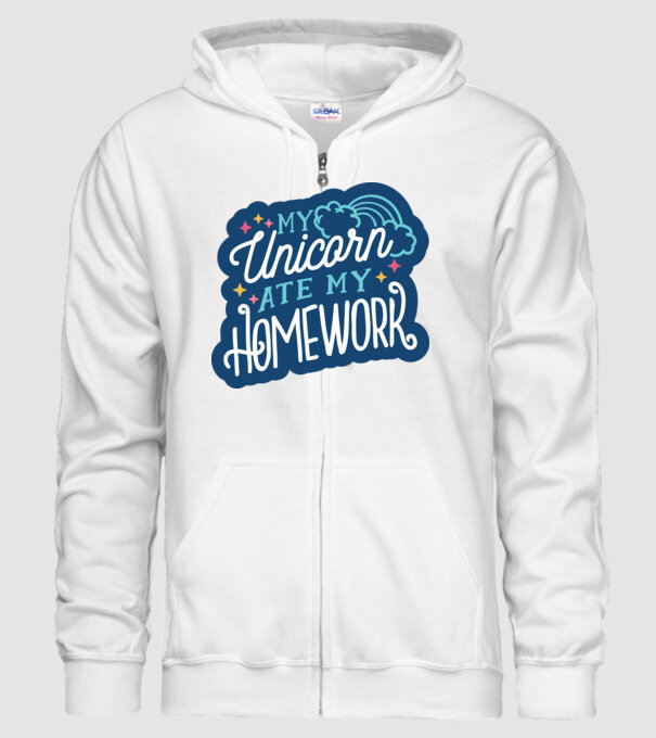Unicornul meu mi-a mâncat tema de casă model alb pe tricou