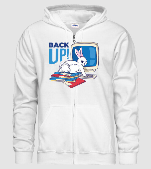 Back up bunny model alb pe tricou