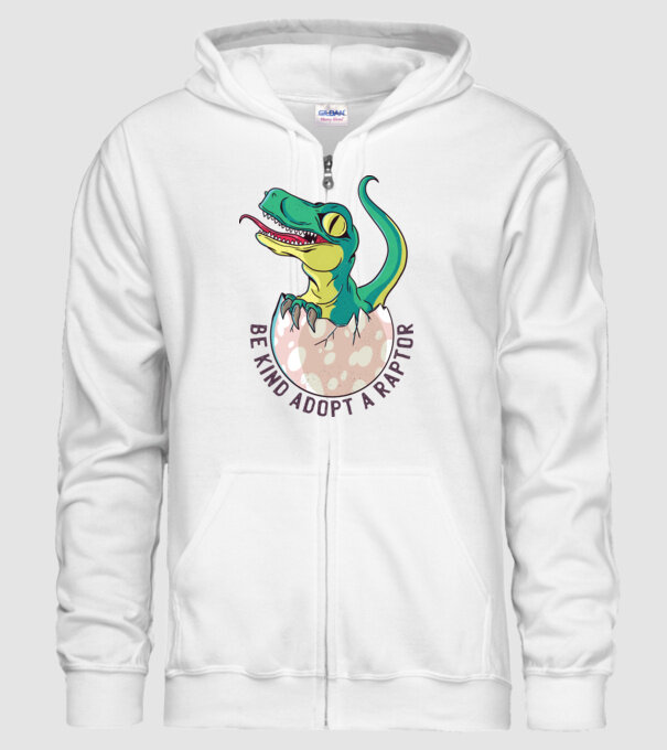 Be kind adopt a Raptor tricou cu dinozaur model alb pe tricou