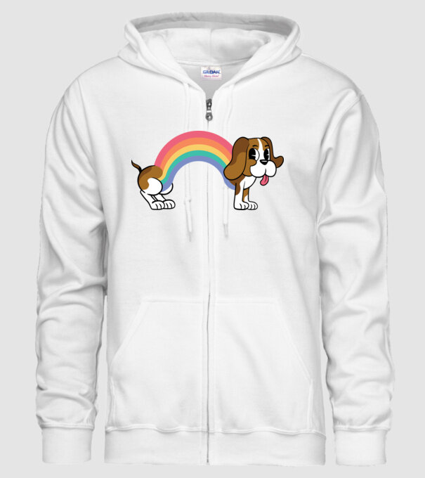 Beagle curcubeu model alb pe tricou