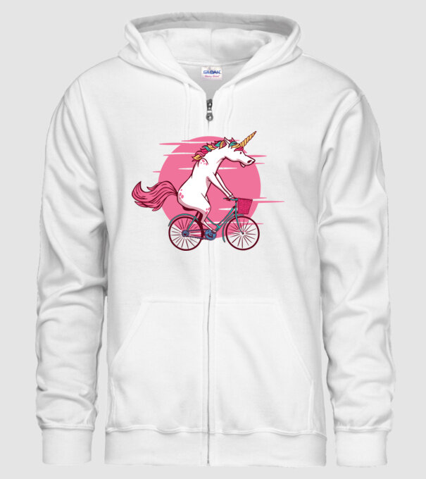 Unicorn cu bicicletă model alb pe tricou