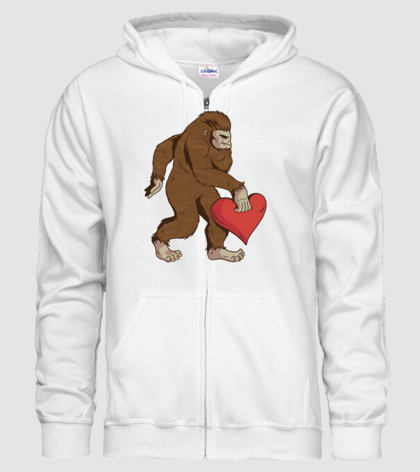 Bigfoot Yeti cu inimă model alb pe tricou