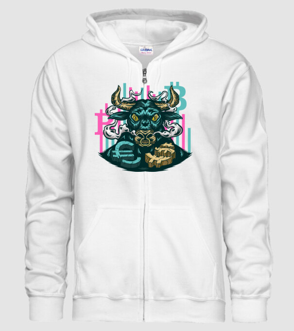 Taur Bitcoin model alb pe tricou