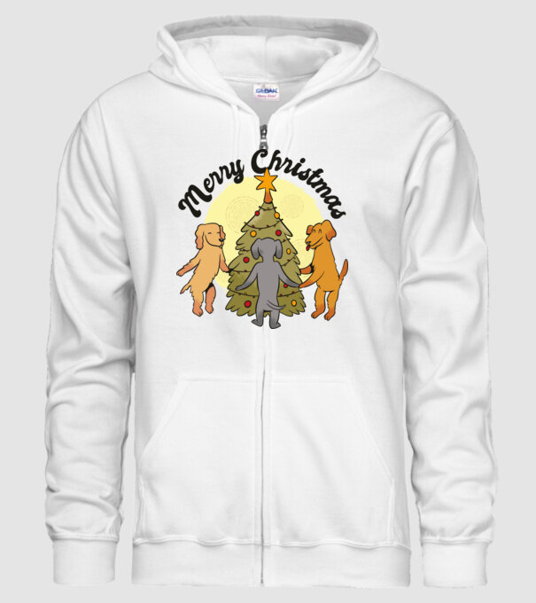 Crăciun fericit cu câine model alb pe tricou