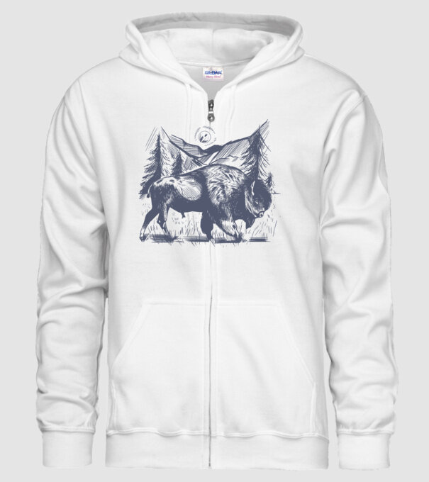 Bizon model alb pe tricou