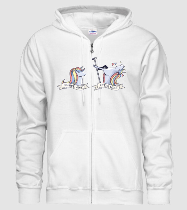 Înainte și după vin Unicorns model alb pe tricou